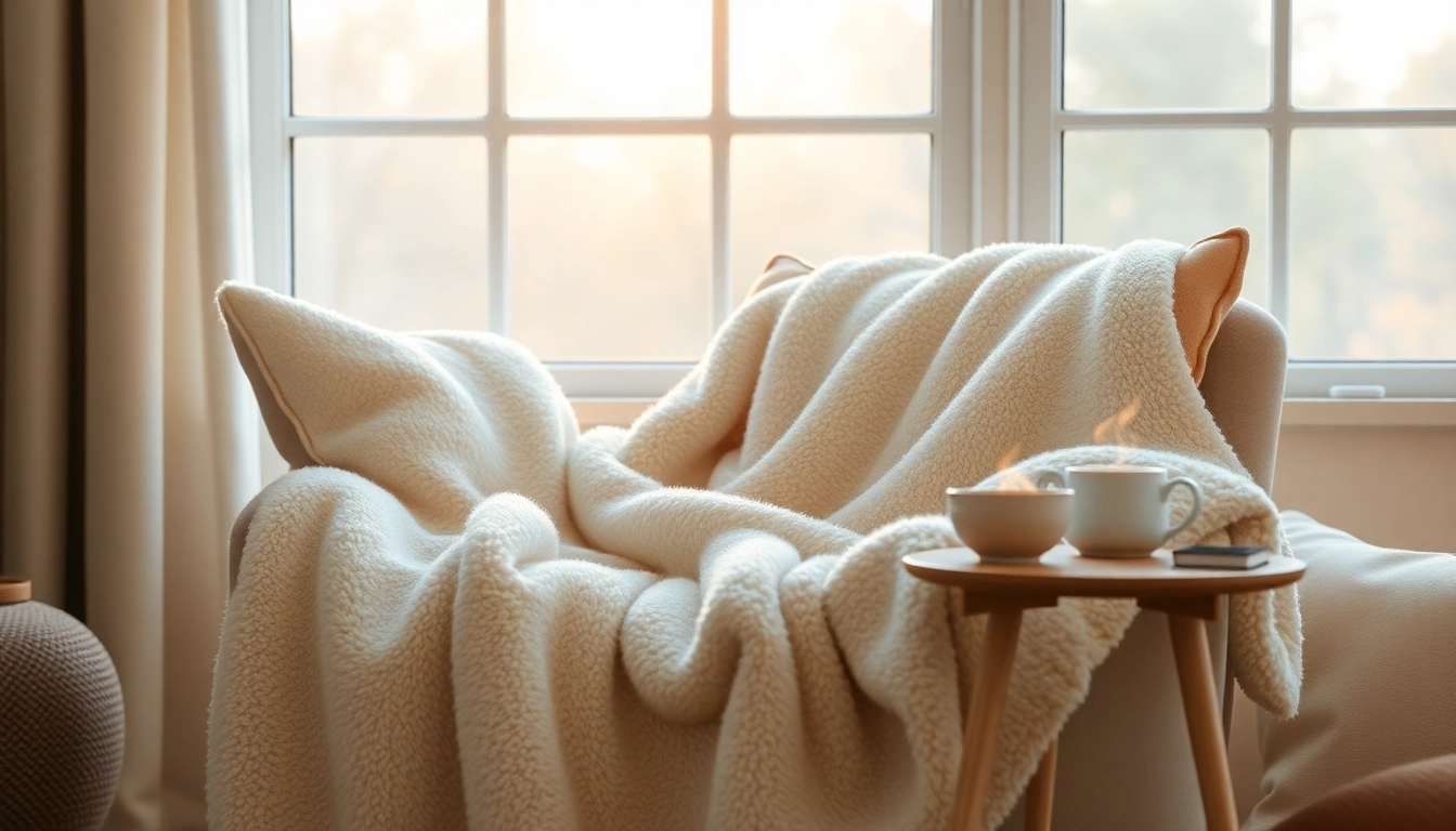Fleece blanket elegantly draped over an armchair, adding comfort to the room.