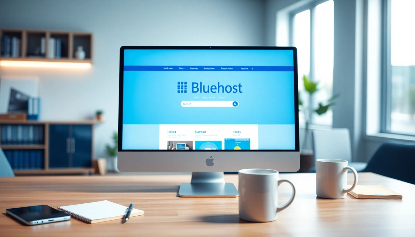 Compare hosting solutions with Bluehost in a modern workspace full of tech props.